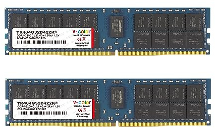V-Color 128GB(64GBx2) 3200MHz DDR4 ECC R-DIMM 4Gx4 2Rx4 ECC Registered DIMM Using hynix IC Dual Rank for Server/Workstation/Data Center Memory(TR464G32D422K)