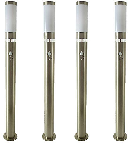 Dapo 4 x Stehleuchte LISA, Außenleuchte mit Hauptlicht E27 + LED Grundlicht, mit Bewegungsmelder und Dämmerungssensor, IP44 (Modell Lisa 4 -Stehleuchte)