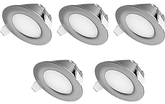 TEVEA Ultra Flach LED Mini !! Einbaustrahler IP44 für den Wohnbereich | auch für das Bad geeignet| 3W 230V Rahmen weiss Rund Einbauspots Badleuchten, 5 Stück Einbauleuchten (Rahmen Silber warmweiss)