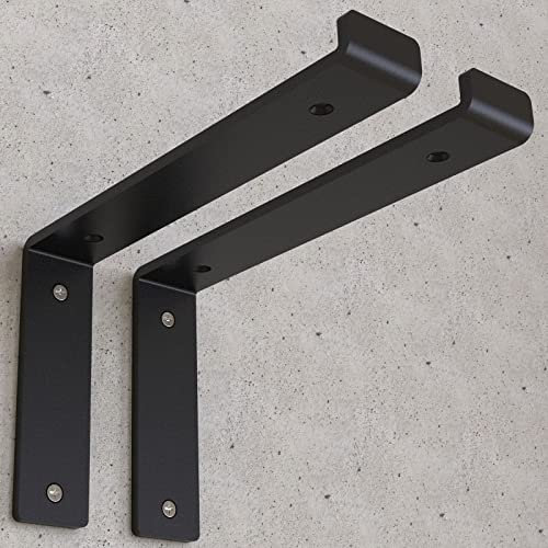 ZANTEM Heavy Duty Shelf Brackets Black, 2 Pcs Industrial Steel Wall Mounted DIY Floating Shelf (225mm Approx 9in - Down)