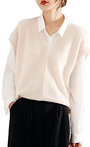 Wenwenma Damen Kaschmir Pullunder Mode V-Ausschnitt Pullunder Ärmelloser Pullover