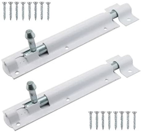 TERF® Heavy Duty Tower Door Bolt Barrel Slide Lock Bolt White 150mm [6''] Door Latch with Screws Ideal for Internal External Strong Doors Locks for Garage Shed Garden Gate and Multi Use - Pack of 2