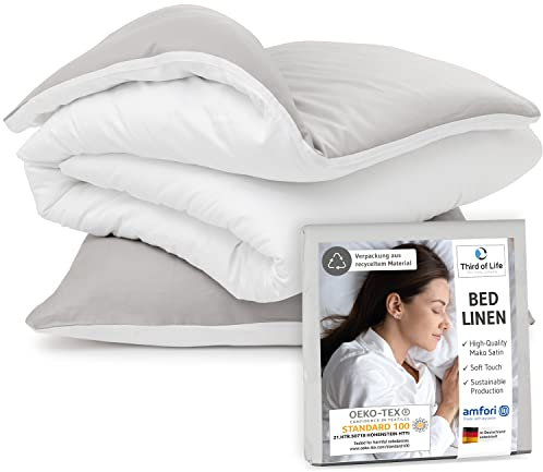 𝐏𝐑𝐄𝐌𝐈𝐔𝐌 Bettwäsche 135x200 - Luxus Set aus 100% Mako-Satin Baumwolle, Oekotex zertifiziert, Extra weich und designed in Germany, Bezug Bettdecke 135 x 200, Kissen 80x80 cm, 60 Grad waschbar
