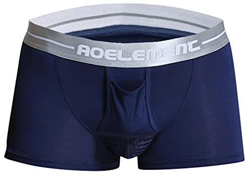 qudang Herren Boxershorts mit Bulge Beutel in Physiologische Gesundheit Design Unterhosen Männer Baumwolle Retroshorts Stretch Hipster Autmungsaktiv Boxer Short Briefs (Blau ,XL