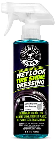 Chemical Guys Galactic Black Wet Look Tire Shine Dressing – High Gloss Tire Spray for Trim & Rubber – Restores Deep Black Shine and Protection for Cars, Trucks, Motorcycles and RVs, 16 oz