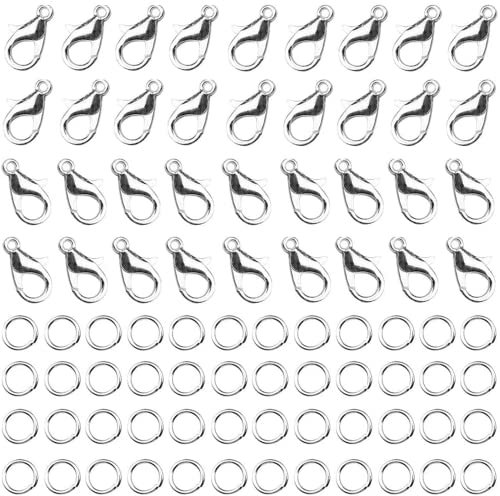 50PCS Silver Lobster Clasp and 200PCS Open Jump Rings for Jewellery Making Kit (250PCS)