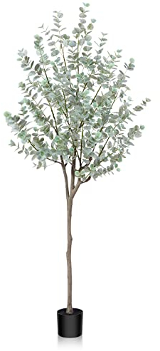 SOGUYI 180cm Künstliche Pflanzen, Eukalyptus Künstlich mit Weiss Silberdollarblättern, Künstlicher Eukalyptusbaum im Topf, Kunstpflanze Deko für Büro Garten Wohnzimmer Flur Balkon(1 Stück)