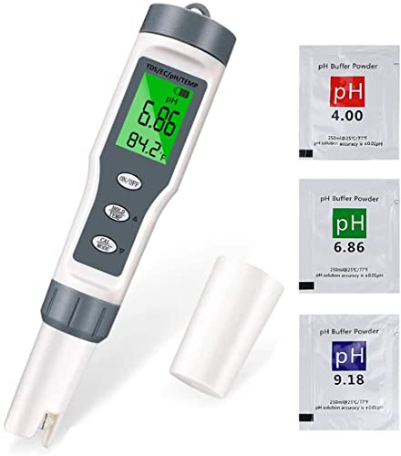 PH Messgerät, PH TDS EC und Temperatur 4 in 1 Meter Set Leitwertmessgerät mit Hoher Genauigkeit und LCD Display Wasserqualitätstest Meter für Pools Trinkwasser Schwimmbad