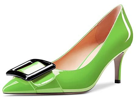 Castamere Women Stiletto Mid Heel Close Pointed Toe Pumps Court Shoe Slip-on Dress Cute Shoes 6.5 CM Heels Emerald Green 6 UK