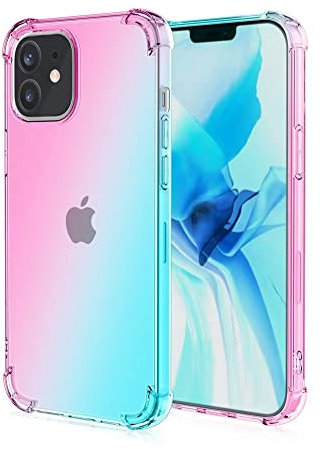 EASSGU Coque pour iPhone 12 Mini (5.4 inches), Housse de Protection de Couleur Dégradée Transparente, Étui de Téléphone Anti-Chute et Anti-Rayures - Rose Vert