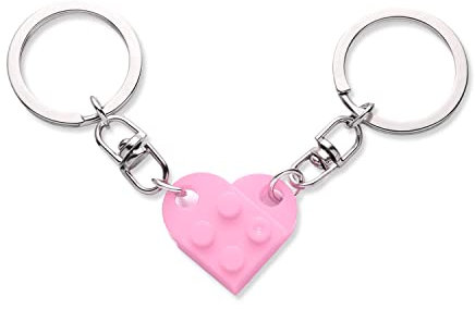 KINBOM Heart Keychain Set, 2pcs Matching Heart Keychain Couple Keychains Small Heart Decorations for Party, Valentines Gift for Girlfriend Boyfriend (Pink)