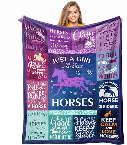 Loxezom Horse Gifts for Girls Women, Just A Girl Who Loves Horses Blanket 60 x 50, Horse Lovers Christmas Birthday Gifts