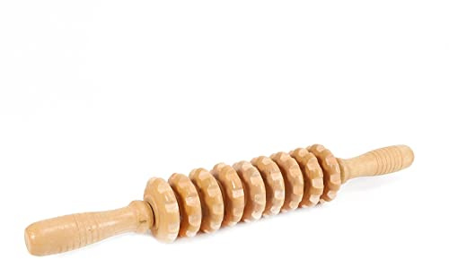 Oikabio Wooden Trigger Punket Rod Massage 9 Wheels Wooden Handheld F At Burn Body Massage Device for Healthcare Wood Therapy A.