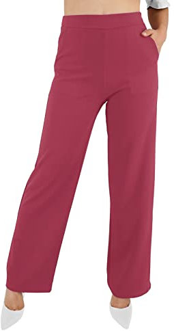 JOPHY & CO. Pantalone Donna con Tasche Leggero Comodo a Zampa Larga Elastico in Tessuto (cod. 6503) (Rosa Antico, M)