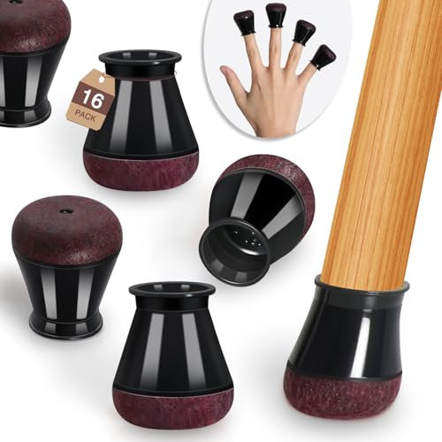 Chair Leg Floor Protectors Chair Leg Protectors for Hardwood Floors Felt Silicone Caps Strengthen Bottom Protection Non Slip Reduce Noise 16 Pack Black Round X-Small Fit 1/2 ~ 3/4 (14~19mm)