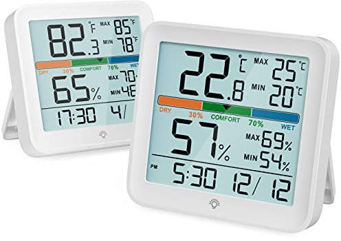 NOKLEAD Hygrometer Innen Thermometer Digital Thermo-Hygrometer Temperatur und Luftfeuchtigkeitmessgerät Raumklima-Indikator mit Kalibrierung berührbare Nachtlicht,Komfortanzeige MAX/MIN