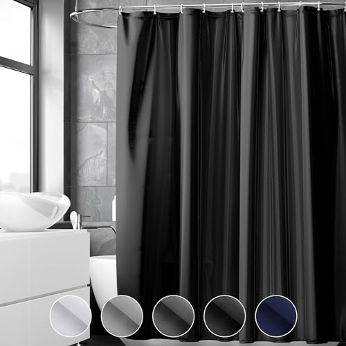 REDKEY Rideau Douche, Rideau de Douche 120x180 cm, Lavable en Machine avec 8 Crochets, Imperméable, Anti Moisissure, Tissu Polyester Rideaux de Baignoire pour Salle de Bains Noir