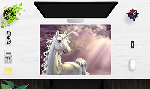 Schreibischunterlage für Kinder - weißes Einhorn vor lila Hintergrund - in verschiedenen Größen - aus Vinyl - Made in Germany (70 x 50 cm)