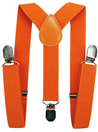 axy Kinder Jungen Hosenträger-Y Form breit 2,5 cm mit 3 Starken Clips, kombinierbar mit Fliege - Uni Farben HTK25-1 (für Jungen (7-12 Jahre alt), Orange)