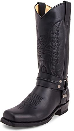 Crazynekos Herren Cowboy-Stiefel mit quadratischem Zehenbereich, bestickt, langlebig, Western-Arbeits-Stiefel, Schwarz , 45 EU