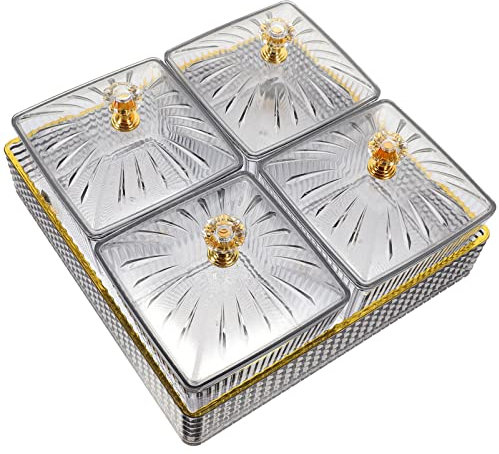 Cabilock Dry Fruit Tray with Lid, Divided Snacks Dish, Serving Appetizer Plate, Party Nuts Plate, Food Storage Box Containers (Gray)