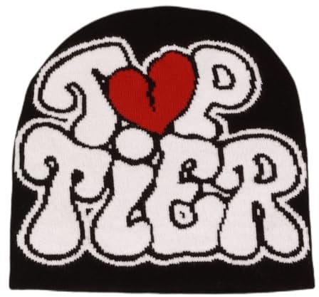 CORIRESHA Strickmütze für Herren und Damen, Buchstaben-Grafik, Y2K, warm, für den Winter, Schwarz Weiß, Einheitsgröße