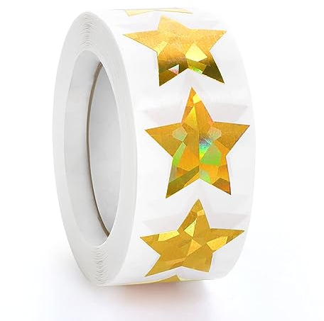 500 Stück holografische goldene Stern-Aufkleber, 2,5 cm, selbstklebende metallische Glitzer-Folienaufkleber, glitzernde Stern-Aufkleber, Belohnung, Verhaltenstabelle Etiketten für Kinder, Studenten
