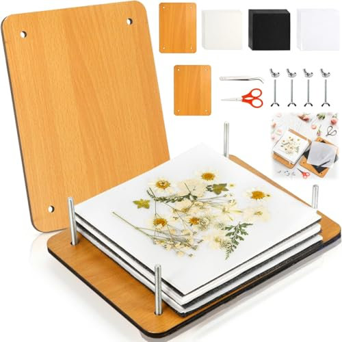 Noamus 54Pcs Flower Press Kit, 7 x 9.5 6-Layer Wooden Leaves Pressing Kit for Adult, Solid Wood Book Pressed Plant Preservation Kit, DIY Arts Dried Flowers Craft Tool for Children Gift