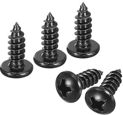sourcing map 4mm x 12mm Phillips Pan Head Self-tapping Screw, 100pcs - 304 Stainless Steel Round Head Wood Screw Full Thread (Black)