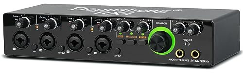 Depusheng RX4 Audio lnterface 4 Channel Sound Card 24Bit/192KHZ with Monitoring ElectricGuitar Live Recording For Studio Singing Podcast Stream Media