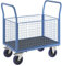 eurokraft | Plattformwagen mit Gitterwänden | Vollelastik-Rollen | 4 hohe Gitter | LxB 1000 x 650 mm