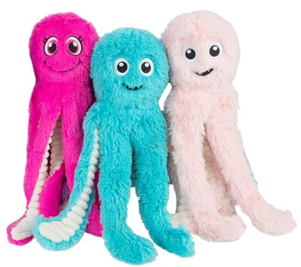 Best Pet Supplies OctoMutant Crinkle Plush Dog Toys for Interactive Play, Puppy and Senior Indoor Play, Soft Head Stuffing, Cute and Cuddly - Bundle (Fuchsia, Purple, Turquoise)