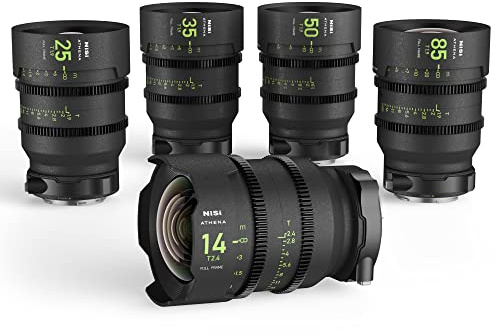 NiSi Athena Prime Cine Objektiv Set für Leica/Sigma/Lumix L-Mount | Inkl. 14mm T2.4, 25mm, 35mm, 50mm, 85mm T1.9, 4x5,65 Black Mist 1/8, 4x5,65 Polfilter, Hartschalenkoffer