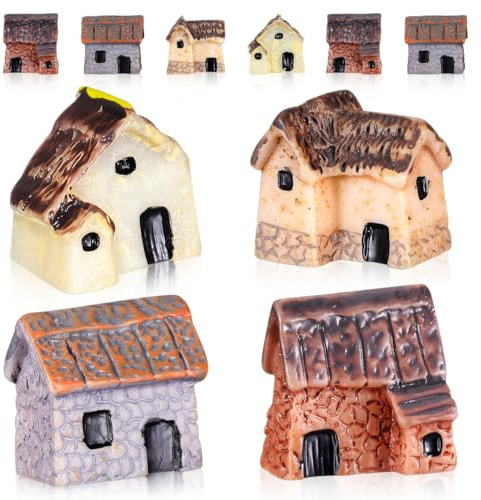 Amosfun 10st Hütten Feenhütte Mini-hausverzierung Aus Harz Miniatur-hütte Miniaturhäuser Zum Basteln Mini Gartenhaus Bonsai-handwerksdekoration Statue Kunstharz Weihnachten Esstisch