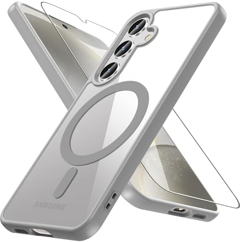 Hensinple für Samsung Galaxy S25/S24 Hülle für Magsafe mit Panzer Schutz Glas,Magnetisch Handyhülle Samsung S25/S24 Stoßfest Schutz Dünn Transparent Outdoor Schutzhülle Case für S25/S24 Grau