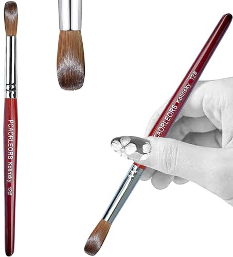 PCAORLEORS kolinsky Pinceau acrylique ongles avec poils en nylon pur et manche en bois rouge, gel rond pour appliquer l'acrylique Taille #8,10, 12