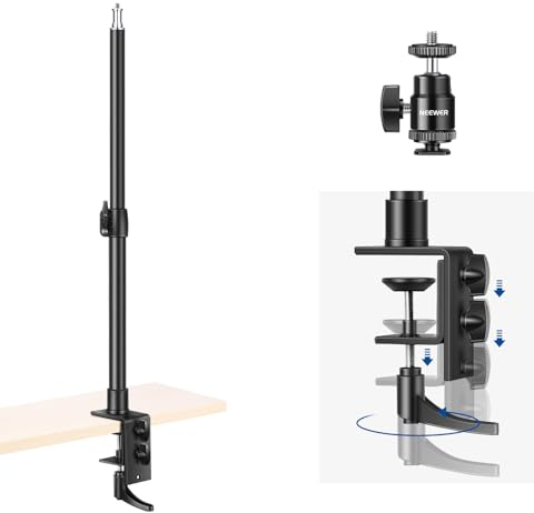 NEEWER Kamera Tischhalterung mit C Klemme, 13,8-23,6 Verstellbarer Desktop Lichtstativ, Tischstativ mit 1/4 Kugelkopf Cold Shoe Mount Adapter, Langer Griff für DSLR, Max. Belastung 5kg