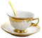 Colcolo Keramik-Kaffeetasse und Untertasse, Porzellan-Teeset, glasierte Vintage-Latte-Tasse mit Goldrand für Latte, Café, Party, Küche, Espresso, Weiß