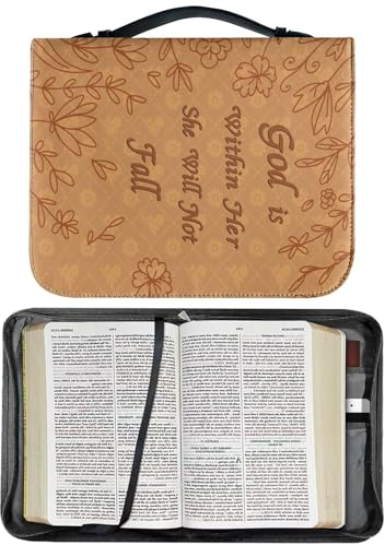 Bibelhülle aus PU-Leder | Bibel Buchtasche für Damen und Herren | Tragbare Tragetasche Bibelhülle mit Reißverschluss | Klassische Bibelbuch Schutzhülle Christus-Geschenk für Freunde (4 Größen)