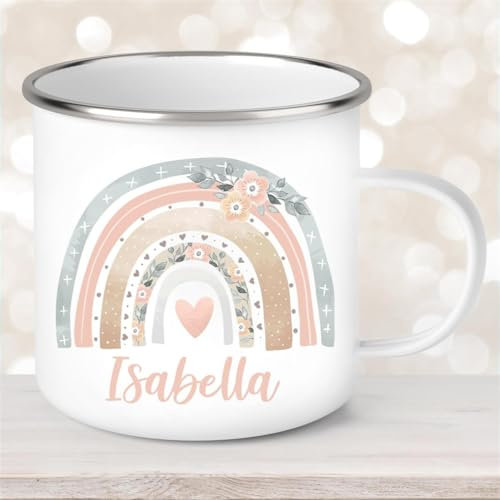 Tasse Wunschname Regenbogen #7 Emaille Kinderbecher