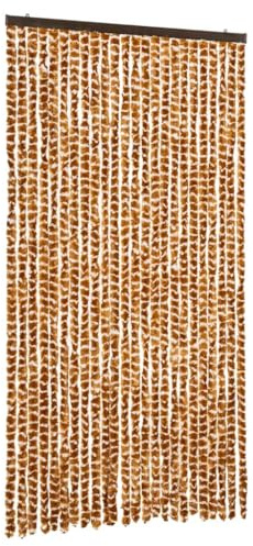 vidaXL Rideau Anti-mouches, Store Anti-insectes avec Crochet, Rideau de Porte Longueur et Largeur Réglables, Ocre et Blanc 100x230 cm Chenille