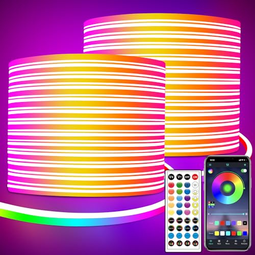 segrass Neon Led strip 30m mit Fernbedienung APP Steuerung IP65 wasserdichte flexible Neon Rgb LED Streifen 24V LED Neon band strip anwendbar auf Schlafzimmer Raum und Außendekoration(2 Rolls of 15M)