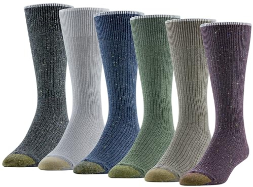 GOLDTOE Men's Stanton Crew Socks, Multipairs, Oxblood Assorted (6-Pairs), Shoe Size: 6-12.5