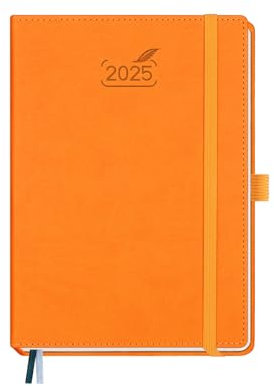 BEZEND Kalender 2025 Buchkalender A5 1 Woche 2 Seiten | Terminplaner 2025 Wochenplaner mit 100 g/m² Papier & Monats-Register | Planer & Terminkalender mit PU-Leder Hardcover - Orange