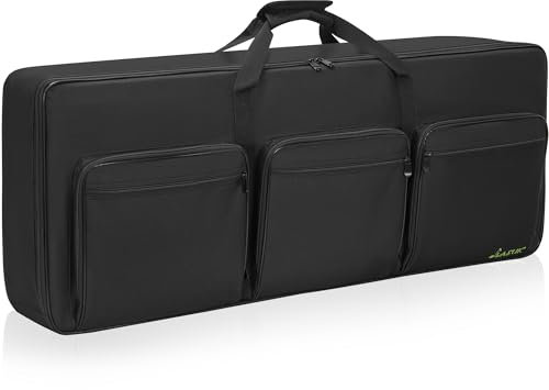 LASUK 61 key Keyboard Case, Keyboard Gig Bag Case with Adjustable Straps and 6-Pocket for Keyboard Accessaries, 61 key Electric Piano Keyboard Gig Bag 40.6x5.1x15.4