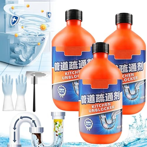 Kraftvolle Reinigungsflüssigkeit zur Rohrreinigung, Kitchen Sink Unblocker, Kitchen Unblocker, Powerful Kitchen Unblocker, Powerful Pipe Dredging Agent (3Stk-300ml)