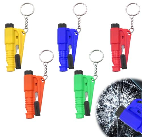 5 Stück Schlüsselanhänger Notfallhammer Auto Gurtschneider Notfallhammer mini, 3 in 1 Auto-Sicherheits-Schlüsselanhänger Fensterbrecher, Sicherheitsgurtschneider, Notfallpfeife Auto Fluchtwerkzeug