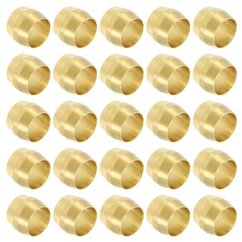 PATIKIL Embouts de Manchons de Compression en Laiton pour 1/4 OD Tube, 25 Pcs Kit d'Assortiment d'Anneaux de Raccord de Tube de Compression en Laiton, Raccord de Virole en Laiton