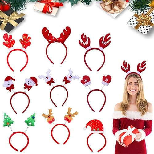 9 Morceaux Serre Tete Noel, Headband Xmas Fête, Cerceaux De Cheveux De Noël, Renne Bandeaux, Cheveux De Noël à Thème Bandeau, Serre Têtes De Noël Pour Femmes Enfants Et Hommes