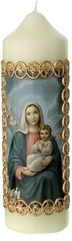 Kerze Maria und Jesuskind mit goldenem Rahmen, 165x50 mm